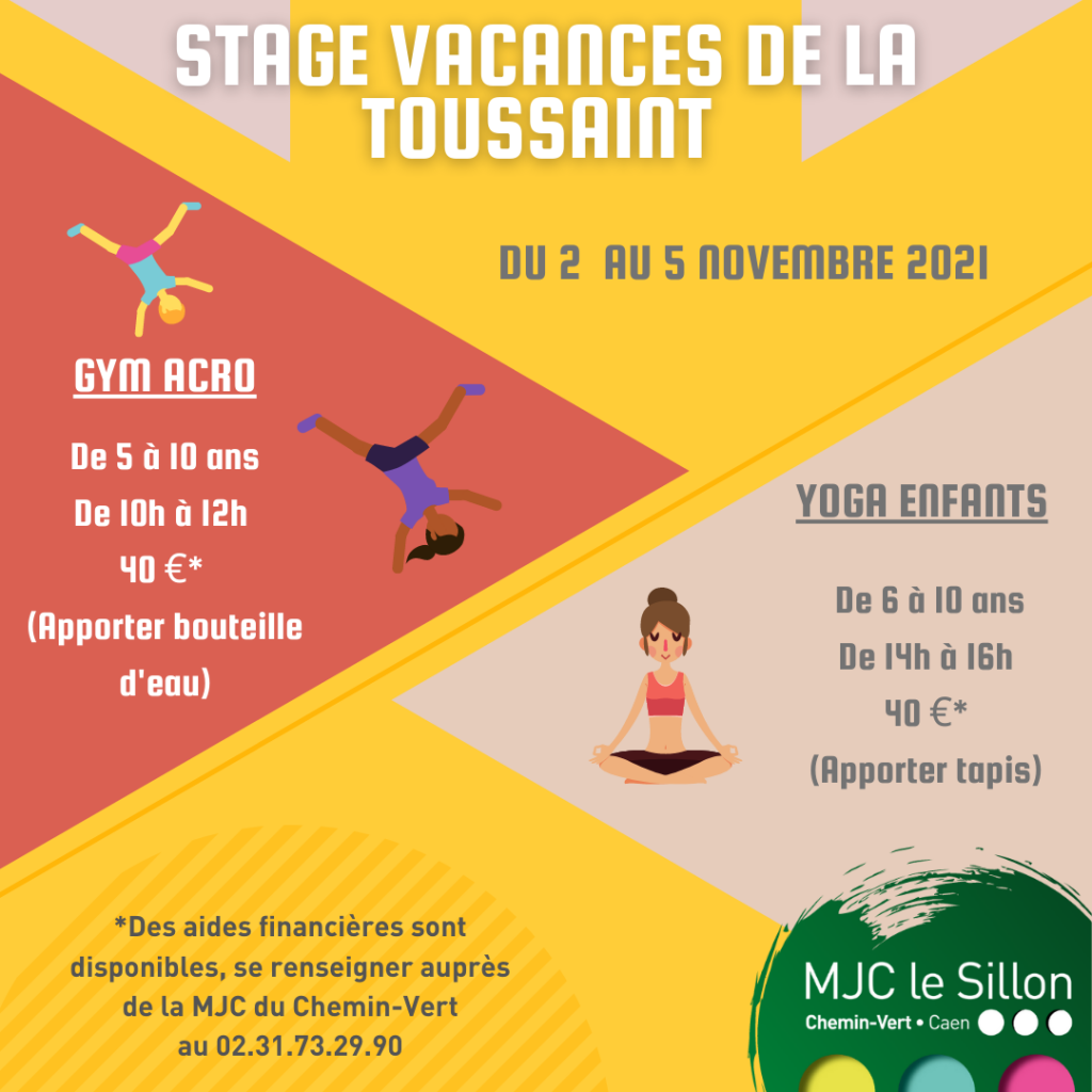 Stage de gym acrobatique et yoga enfants, à la MJC du Chemin-vert de Caen pendant les vacances de la Toussaint, du 2 au 5 novembre.