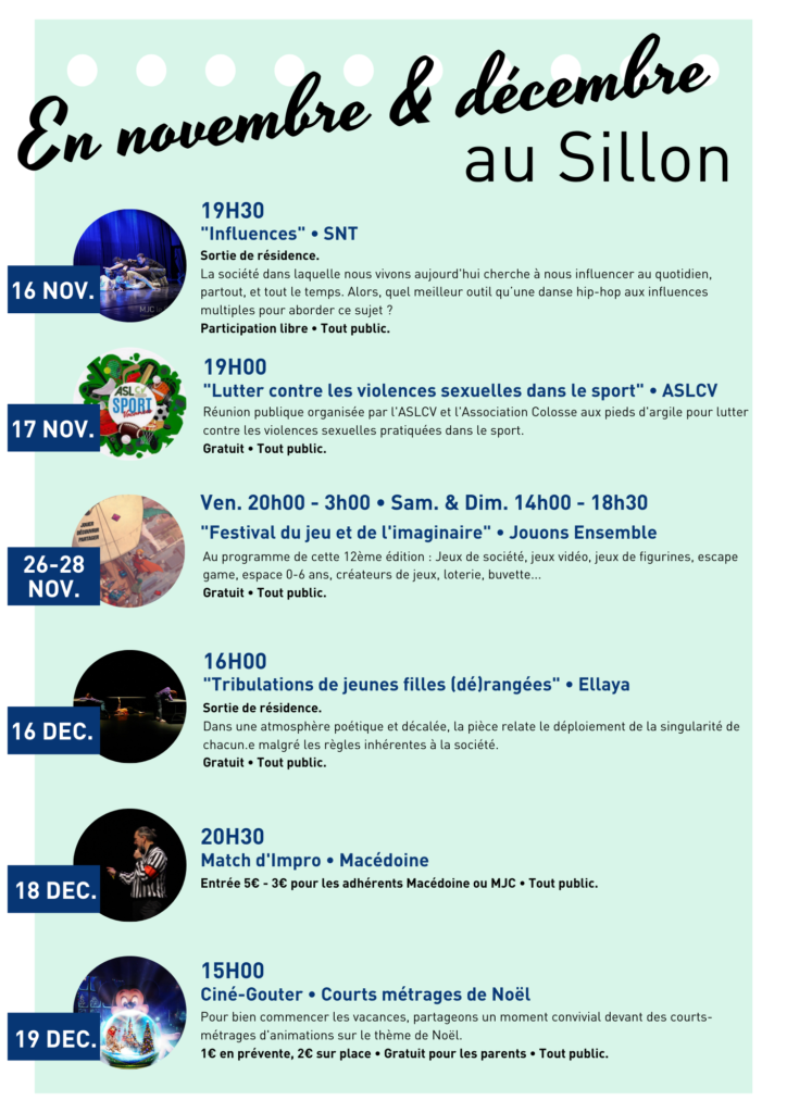 Découvrez le programme de la fin d'année au Sillon !