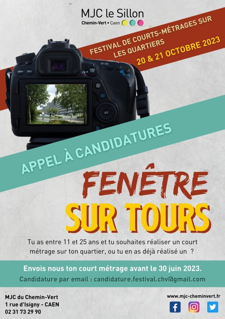 Appel à candidatures festival de courts métrages jeunesse fenêtre sur tours, au Sillon en octobre 2023.
